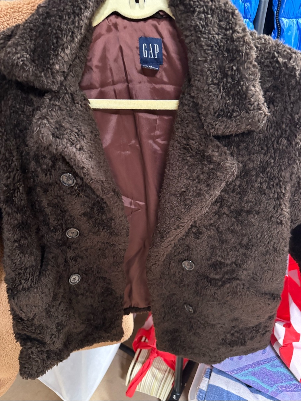 GAP Kids Dark Brown Faux Fur Pea Coat comes with matching hat